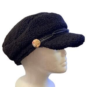 Juicy Couture Women’s Black Sherpa Hat Y2K Newsboy Cap Cabbie One Size 105797
